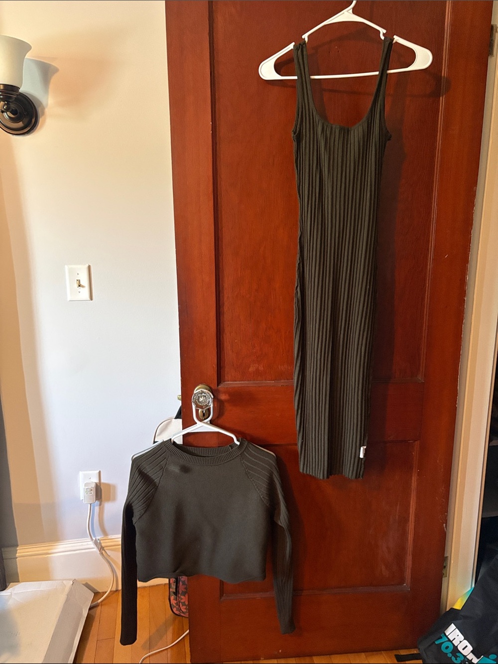 Ribbed Olive Green Tank Dress & Matching Knit Top - Two Piece Set